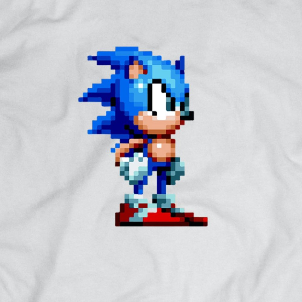 8 Bit Video Game Inspired Sonic White Tee - Picture 2 of 2